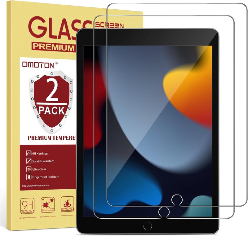 Omoton [2 Pack] Screen Protector Compatible with iPad 9th 8th 7th Generation (10.2 Inch, iPad 9/8/7, 2021&2020&2019) Tempered Glass/Apple Pencil Compatible - Image 1